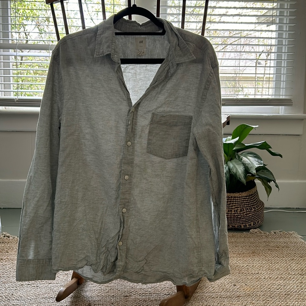 H&M Linen Cotton Button Down in pale green